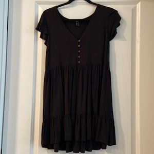 Black mini short sleeve dress with button front